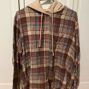 American Eagle Outfitters Tan Plaid Hooded Shirt